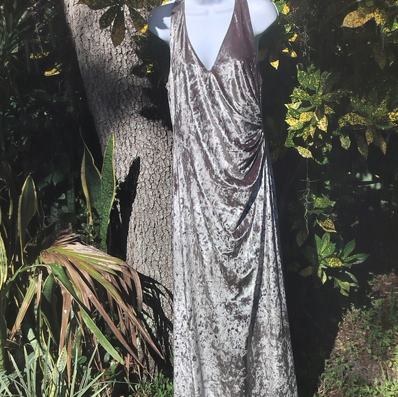 Calvin Klein Iced Silver Crushed Velvet Evening Gown sz 12 - Picture 1 of 10